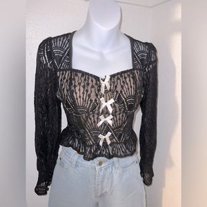 Black lace, white bow top